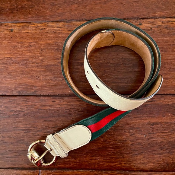 Authentic Gucci belt Belt Green Red Gold Leather main image 5